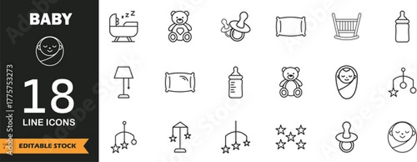 Fototapeta Baby Icon Set | Newborn and Infant Vector Collection with Parenting Symbols, Nursery Elements, Toys, and Childcare Illustrations