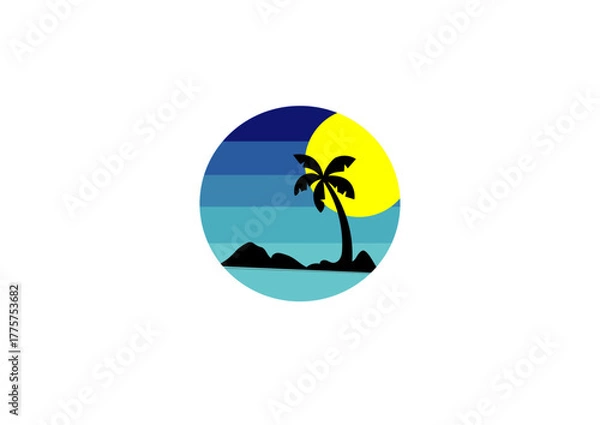 Fototapeta Summer Beach Sunset Landscape with Palm Tree