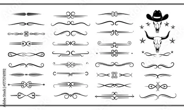 Fototapeta Elegant decorative dividers, ornate line separators, vintage flourish designs, whimsical borders, and charming embellishments for creative projects, invitations, and layouts