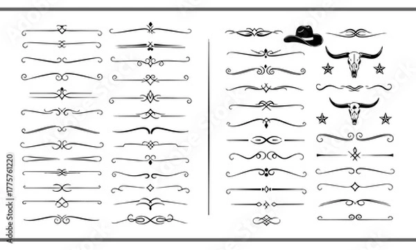 Fototapeta Elegant decorative dividers, ornate line separators, vintage flourish designs, whimsical borders, and charming embellishments for creative projects, invitations, and layouts