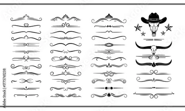 Fototapeta Elegant decorative dividers, ornate line separators, vintage flourish designs, whimsical borders, and charming embellishments for creative projects, invitations, and layouts