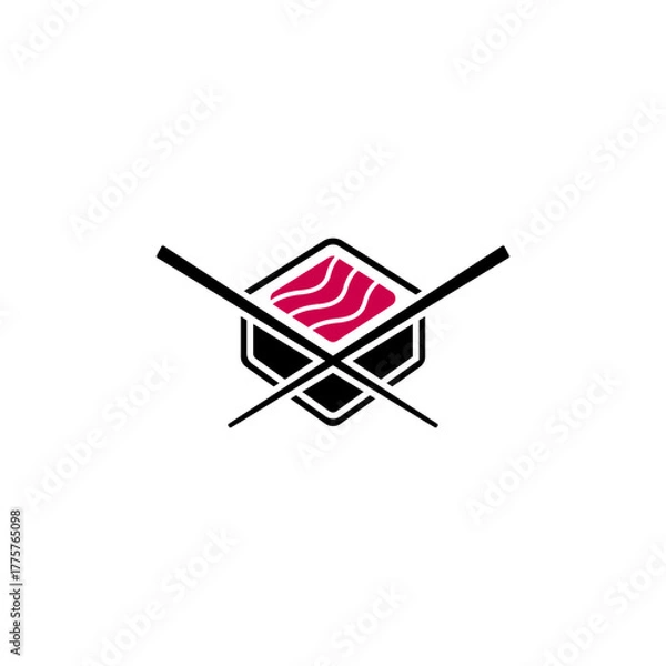 Fototapeta simple sushi and chopstick logo design vector with flat style