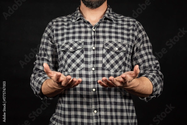 Fototapeta a modern man ready to holding or receiving something with both hands in front of him