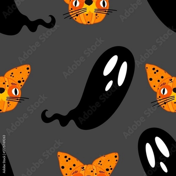 Obraz Halloween animals seamless cats pattern for wrapping paper and fabrics and linens and kids clothes print