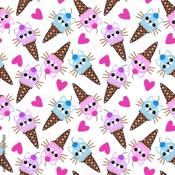 Fototapeta Christmas ice cat seamless ice cream pattern for wrapping paper and fabrics