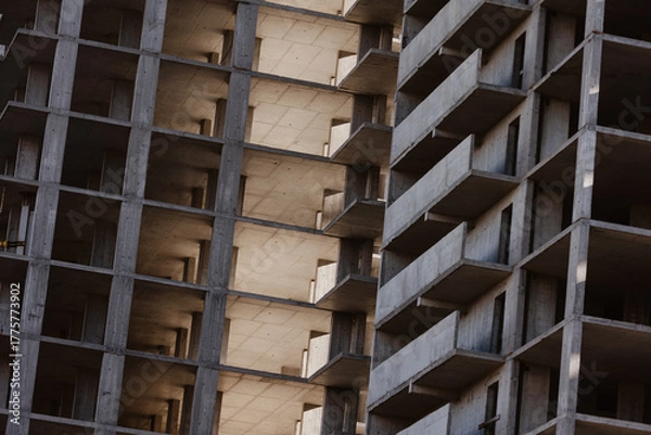 Fototapeta Geometric concrete structure of a building under construction.