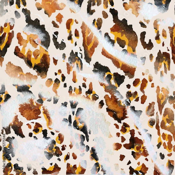 Fototapeta Abstract watercolor animal pattern, leopard, giraffe, zebra texture.