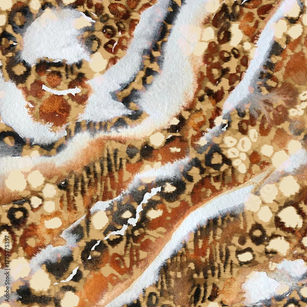 Fototapeta Abstract watercolor animal pattern, leopard, giraffe, zebra texture.