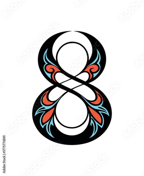 Fototapeta Abstract and Colorful Number 8 Logo Design Vector with Swirl Lines