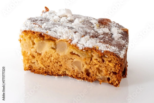Fototapeta Slice of apple pie with powdered sugar isolated on white background with clipping path included