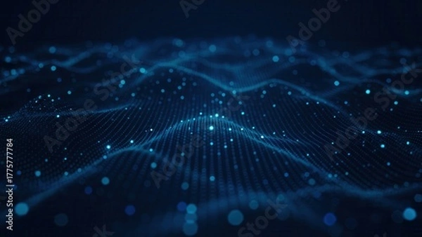 Fototapeta Abstract dark blue digital wave with glowing particles and grid lines creates a futuristic background