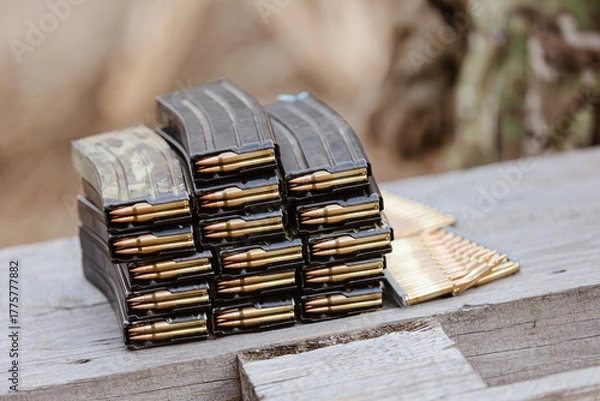 Fototapeta A stockpile of ammunition. Concept for strategic readiness, modern defense, and security operations