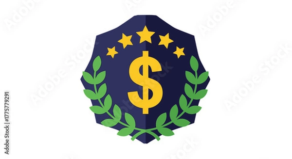 Obraz Shield emblem featuring a dollar sign stars and laurel leaves design