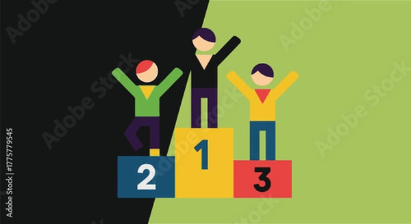 Obraz Three stylized figures celebrating victory on a colorful podium