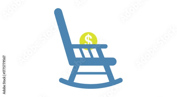 Obraz A blue rocking chair with a falling golden coin above it