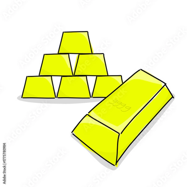 Fototapeta Flat vector illustration of shiny gold bars, simple and clean design perfect for wealth, finance, luxury, and investment graphics