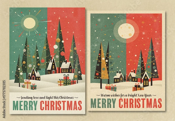 Obraz Merry Christmas Vintage Greeting Poster Layout