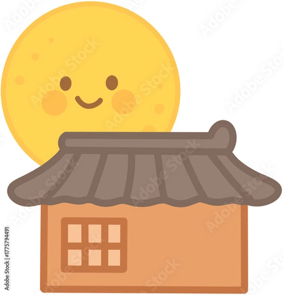 Fototapeta 전통 한국 집과 달 추석, 새해