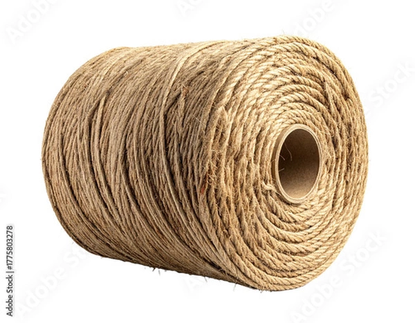 Fototapeta Coil of natural twine isolated on a transparent background perfect for craft and design