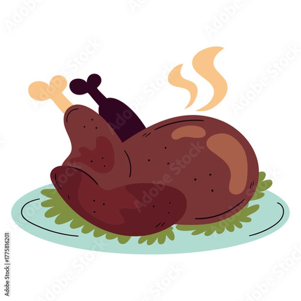 Fototapeta Delicious Thanksgiving Turkey Feast in Flat Vector Style
