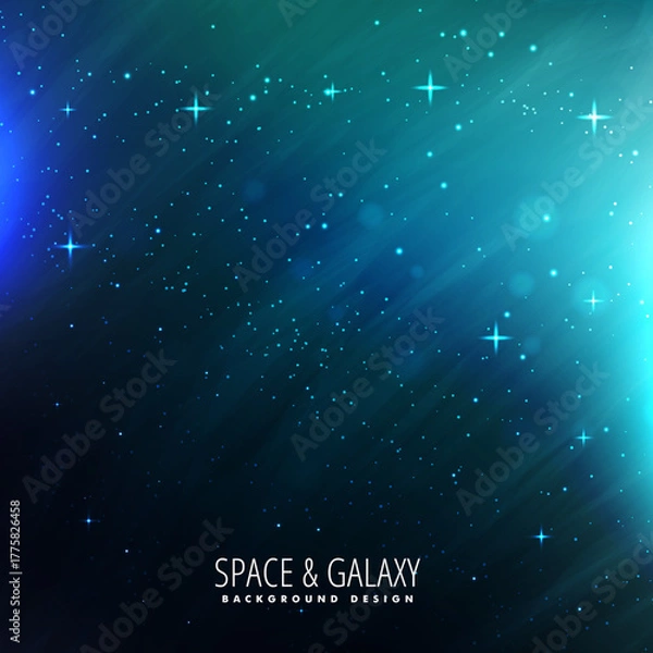 Fototapeta abstract background with stars  Presents a blue space and galaxy scene with "SPACE & GALAXY" text. Full-frame composition, dark blue tone. Tech style, cosmic background
