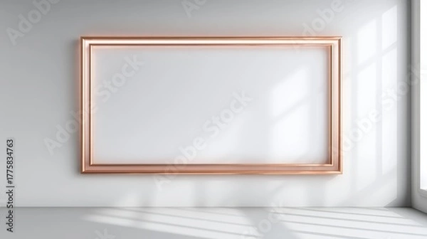 Fototapeta Elegant Rose Gold Frame Mockup on White Wall for Art, Photography, or Design Showcase