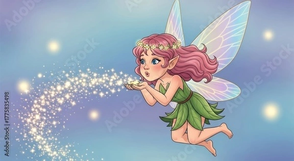 Obraz Illustration of a charming fairy blowing magic dust in a whimsical setting illustration