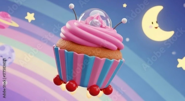 Obraz Whimsical Space Adventure Cupcake Delight: A Sweet Journey Through the Cosmos
