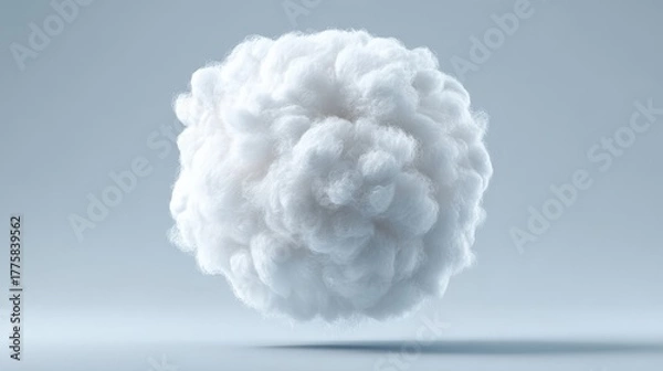Fototapeta Fluffy White Cloud Ball: Soft, Abstract Design Element on Pale Blue Gradient Background