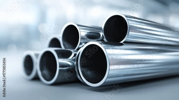 Fototapeta Stack of Metal Pipes: Close-up of Industrial Tubing for Construction and Manufacturing Applications