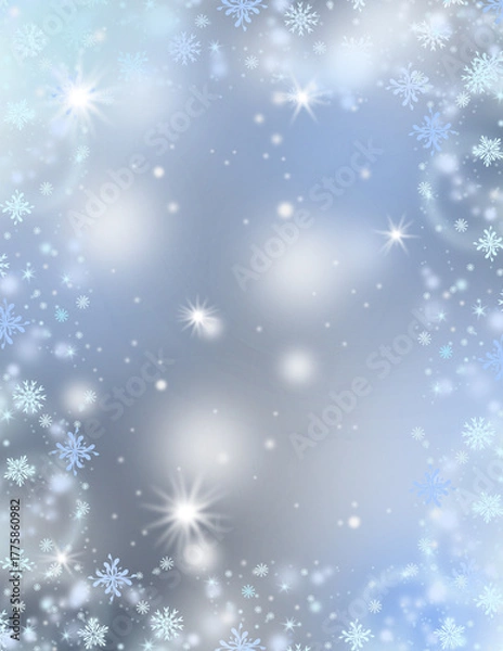 Fototapeta Elegant blue winter snowflake background with soft light glow and frosty sparkle, Festive christmas and holiday design template.