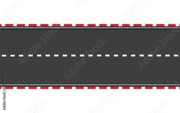 Fototapeta Straight road vector template isolated on background.  Racing track road vector traffic marking lane 