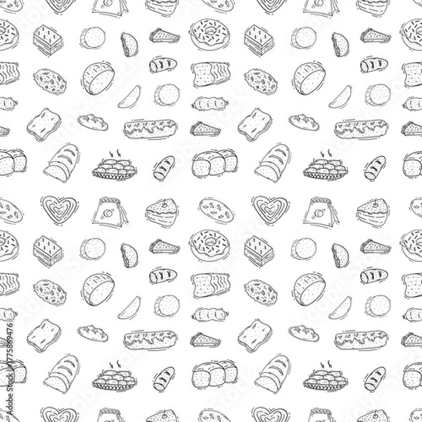 Fototapeta Hand Drawn Bread seamless pattern. Doodle Bakery pattern background