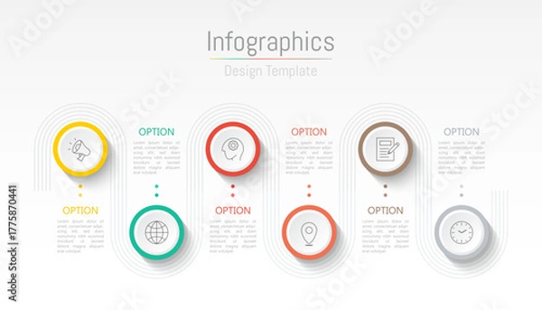 Fototapeta Infographic 6 options design elements for your business data. Vector Illustration.