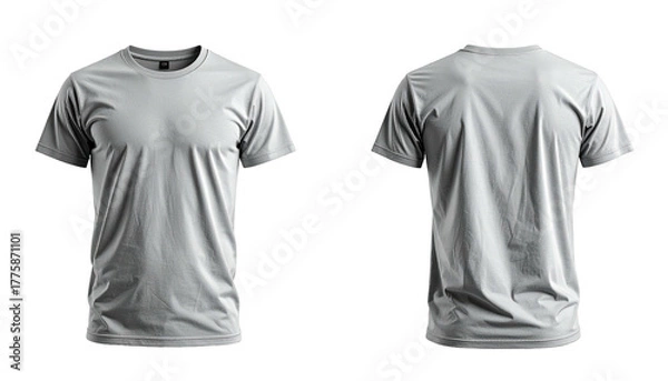 Fototapeta Front and back view of a plain gray short-sleeved t-shirt