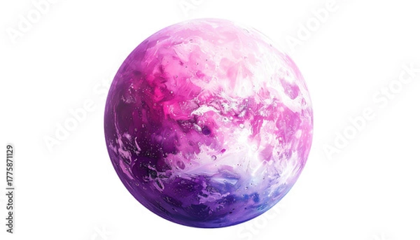 Fototapeta Pink, purple orb planet with textured, colorful surface in space