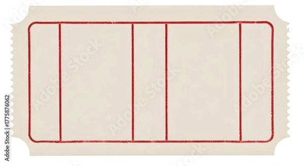 Fototapeta Blank off-white ticket with red lines isolated on white
