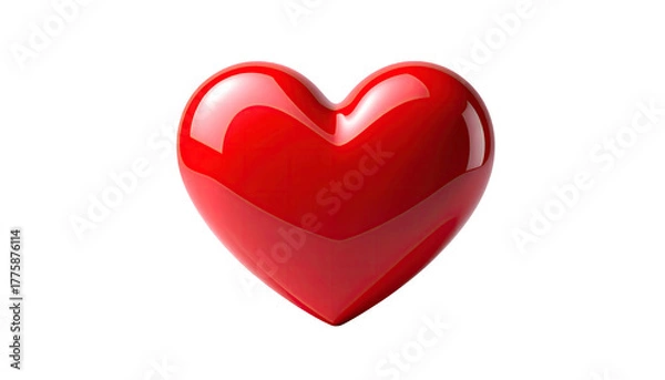 Fototapeta Glossy red heart, illuminated center, isolated black background