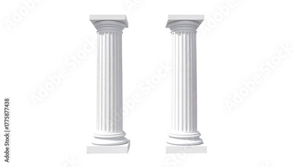 Fototapeta Two white classical columns standing against a black background