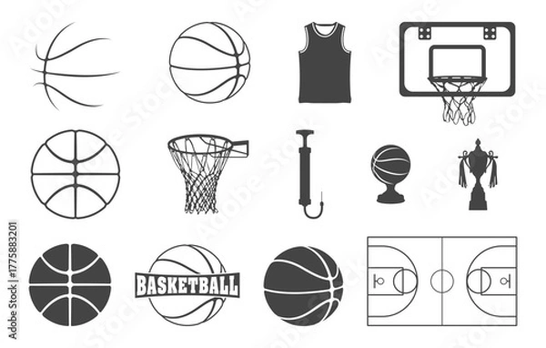 Fototapeta Collection of basketball bundle, Basketball svg, Basketball silhouette, Basketball vector, Basketball vector bundle.