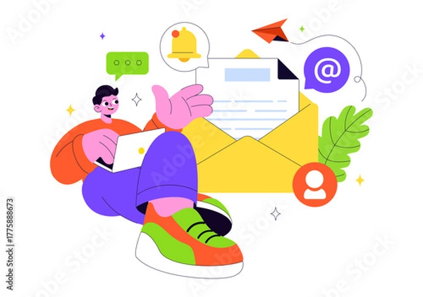 Fototapeta Email Service Vector Illustration Featuring File Correspondence Delivery, Electronic Mail Communication, and Business Marketing in a Flat Background