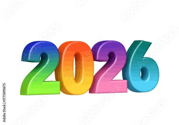 Fototapeta Colorful 2026 New Year Illustration on White Background.