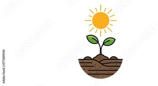 Fototapeta Young green sprout growing in rich soil under the warm sun, symbolizing new life and ecology