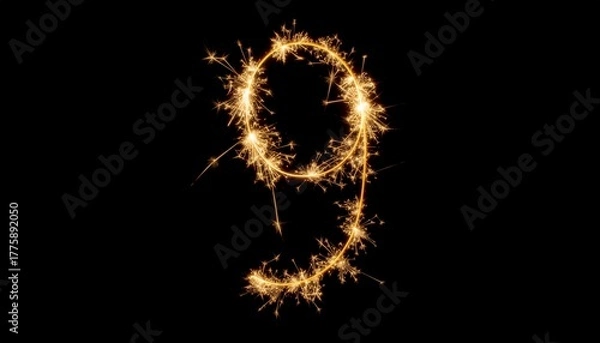 Obraz fire work show text 9 on black background	