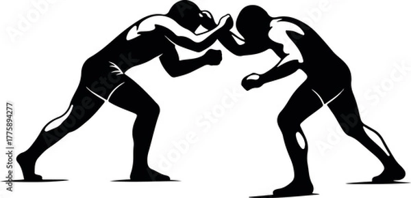 Fototapeta Two Wrestlers Grappling Silhouette Minimalist Flat Design