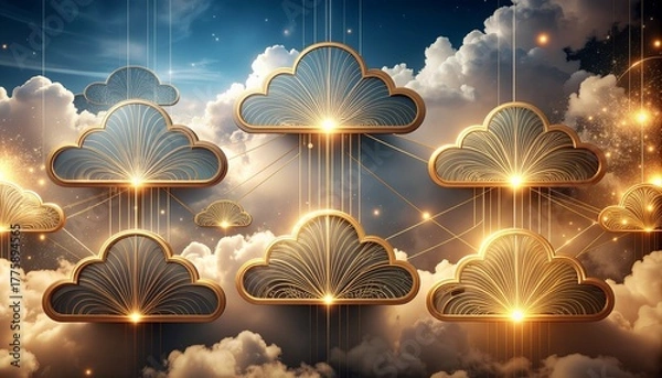 Obraz goldden cloud icon  for connecting data