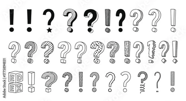 Obraz Question mark and exclamation point doodle vector illustration