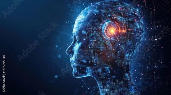 Obraz Exploring the future of technology cybernetic human interface digital realm concept art futuristic environment side view