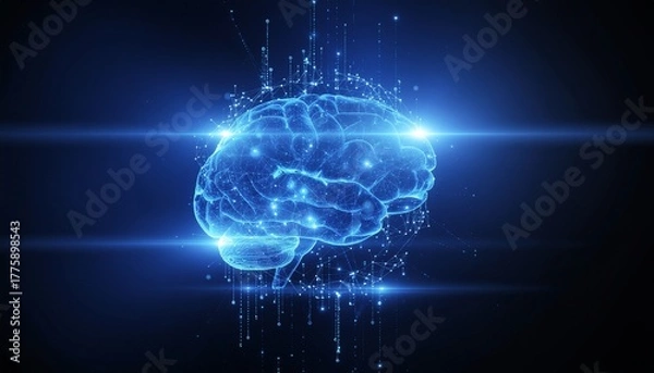 Obraz brain glowing with blue data  