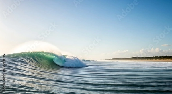 Fototapeta Powerful Ocean Wave Breaking with Sunlight Reflecting on Water During Daytime